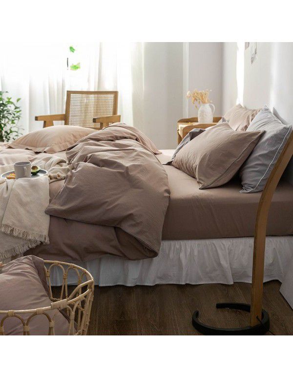Simple solid color, 100% cotton, spring and autumn four piece set, 1.5 bed linen, quilt cover, bed sheet, fitted sheet, bed linen