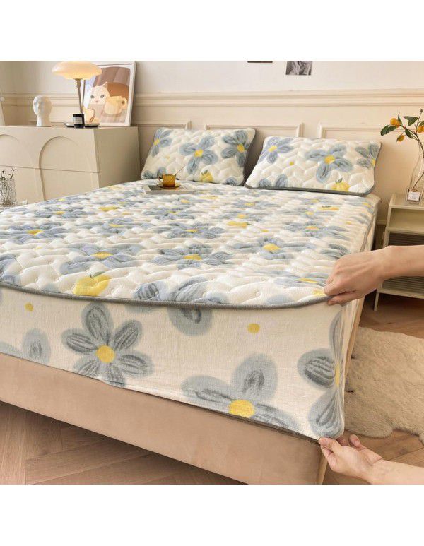 Autumn and winter new class A milk velvet fitted sheet, soybean antibacterial cotton clip thickened bedspread, Farai velvet warm protective cover