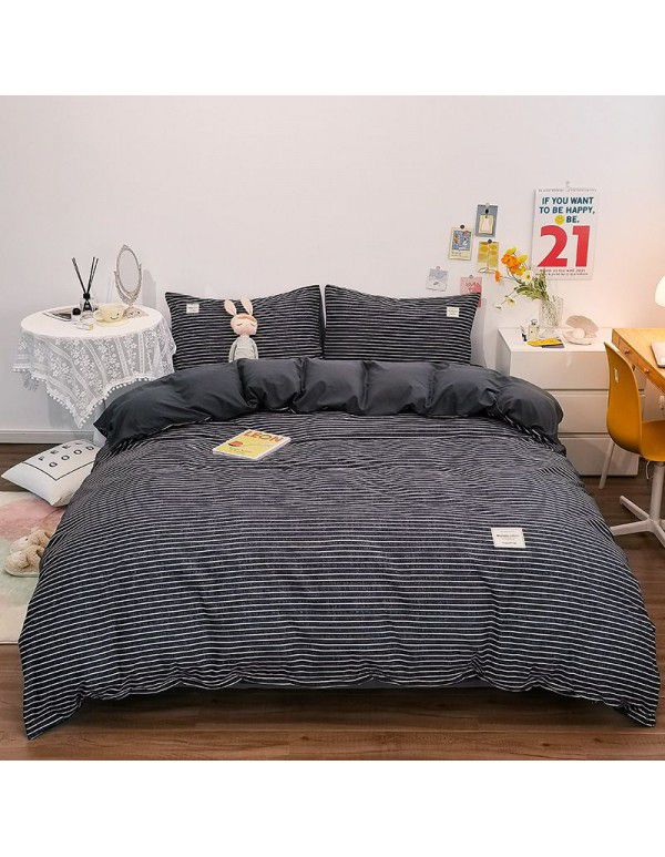 Japanese non printing washing cotton buffing bed four piece set student dormitory bed sheet quilt cover three piece fitted sheet wholesale