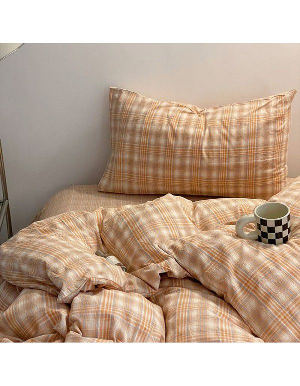 Wuji Class A pure cotton four piece single double bed household quilt cover sheet 100% cotton washable cotton fine fitted sheet set