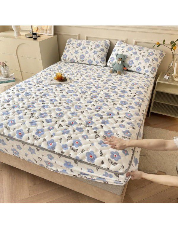 Autumn and winter new class A milk velvet fitted sheet, soybean antibacterial cotton clip thickened bedspread, Farai velvet warm protective cover