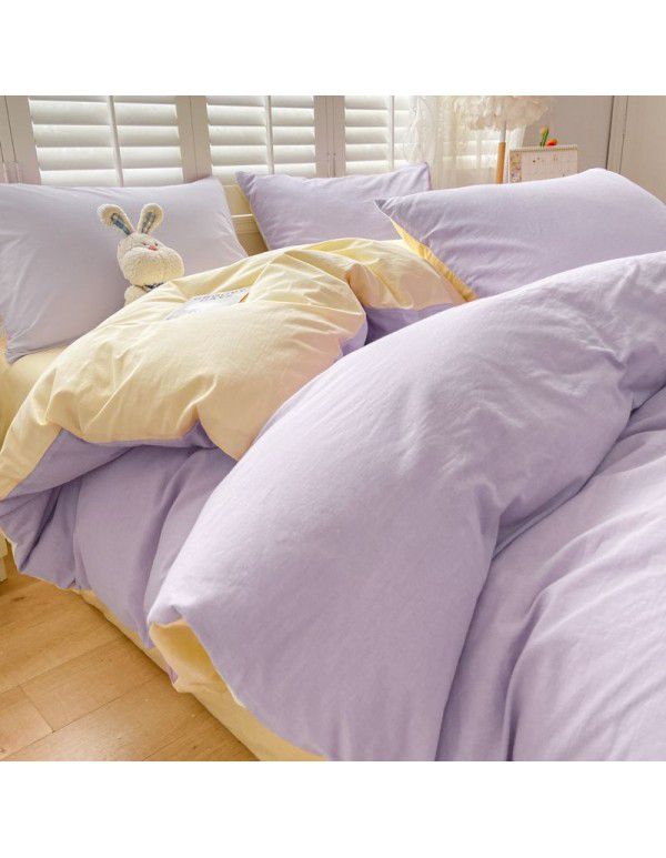 Ins style simple bedding cream style kit nude sleeping water washing cotton sheet quilt cover student dormitory four piece set