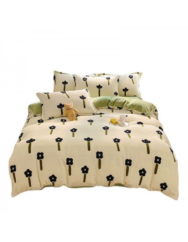 Autumn and winter thickened milk velvet bed four piece set, double-sided plush warm coral velvet bed sheet and quilt cover, three piece set wholesale