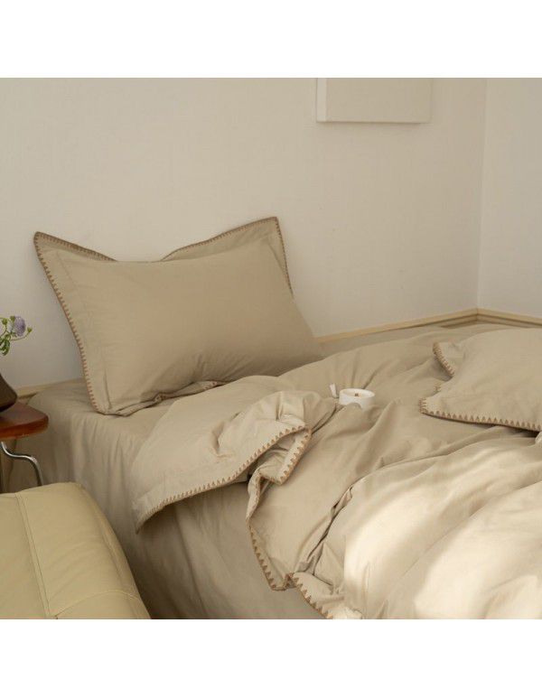 Cross border exclusive supply of pure cotton, long staple cotton, four piece set, pure color, light luxury hotel exclusive supply of folk style, cotton bedding set