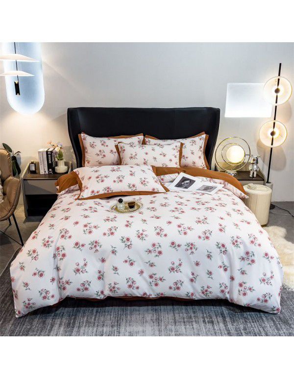 New Autumn and Winter Pure Class A Washed Cotton and Hemp 4-Piece Double Layer Yarn Cotton Small Fresh Quilt Cover Flat Sheet Live Broadcast Hot Sale