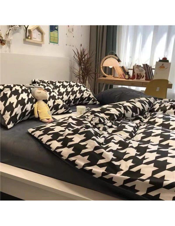 Ins Simple Nordic Gentleman Men's Grey Duvet Cover Four Piece Bedding Set Student Dormitory Bed Sheet Three Piece Set