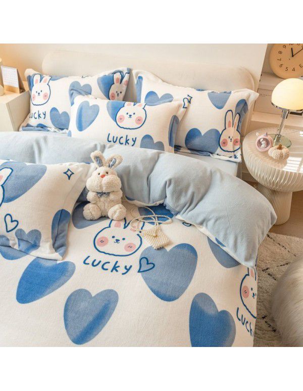 Winter four piece milk velvet thickened warm small fresh flannel quilt cover bedspread bedding live wholesale