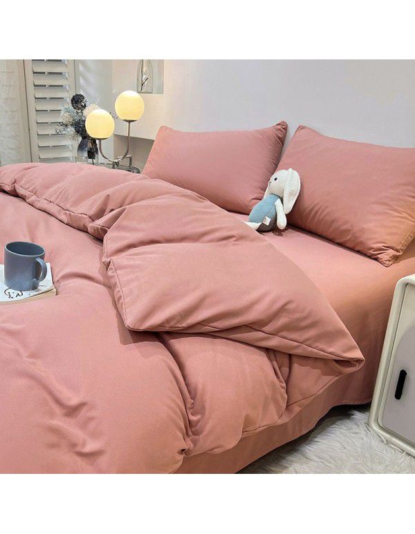 Manufacturer's direct sales of four piece plain bed quilt cover, bed sheet, fitted sheet, three piece single student dormitory