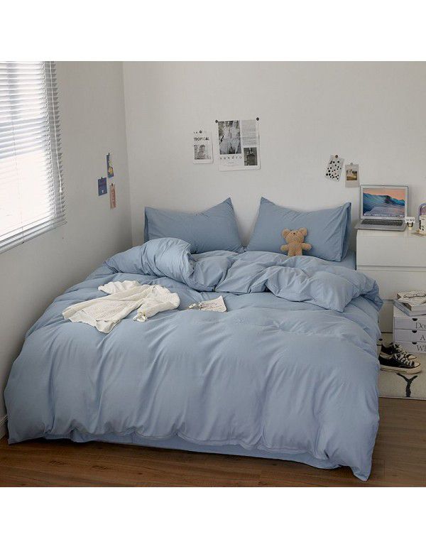Japanese non printing washing cotton buffing bed four piece set student dormitory bed sheet quilt cover three piece fitted sheet wholesale