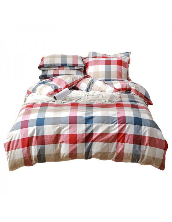 All cotton washed cotton four piece set simple cotton checked quilt cover bedspread sets supplied directly by the manufacturer for wholesale