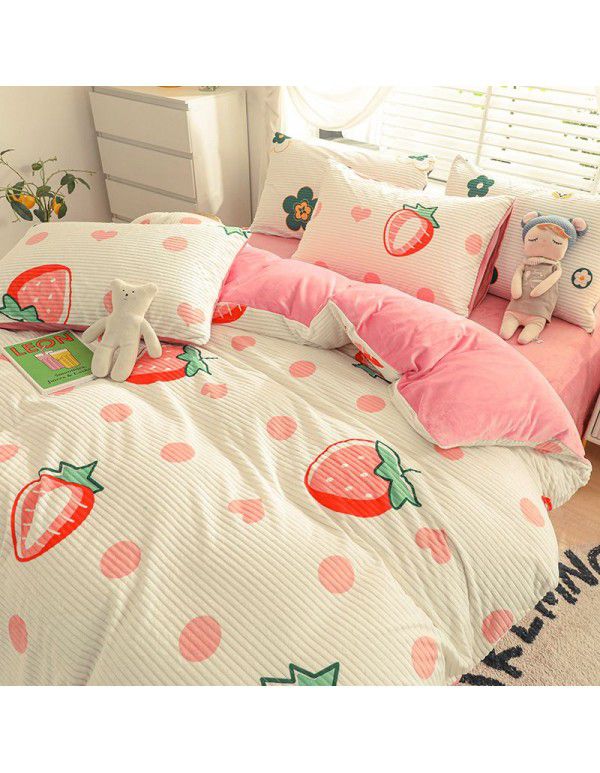 Flannel 4-piece winter milk velvet coral velvet double-sided plush quilt cover magic crystal velvet bedspread 3-piece set
