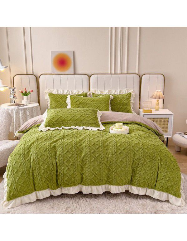 Winter New Tuff Cashmere Four Piece Set Wide Edge Solid AB Flat Sheet Fitted Sheet Set Wholesale