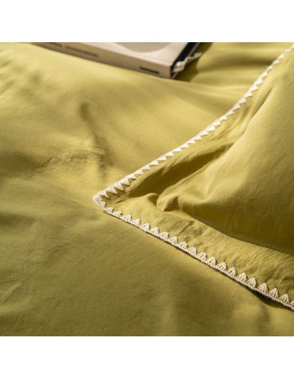 Cross border exclusive supply of pure cotton, long staple cotton, four piece set, pure color, light luxury hotel exclusive supply of folk style, cotton bedding set