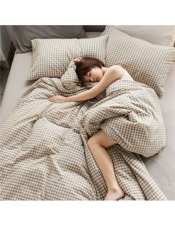 All cotton washed cotton four piece set simple cotton checked quilt cover bedspread sets supplied directly by the manufacturer for wholesale