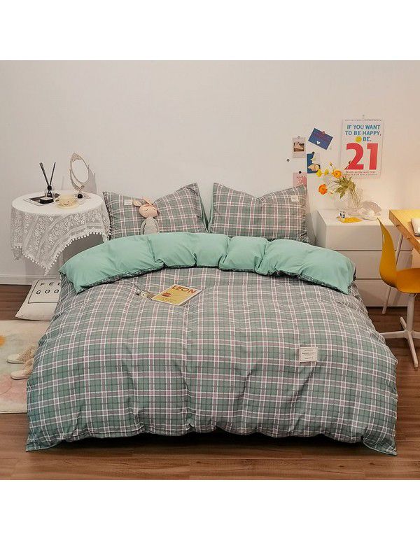 Japanese non printing washing cotton buffing bed four piece set student dormitory bed sheet quilt cover three piece fitted sheet wholesale