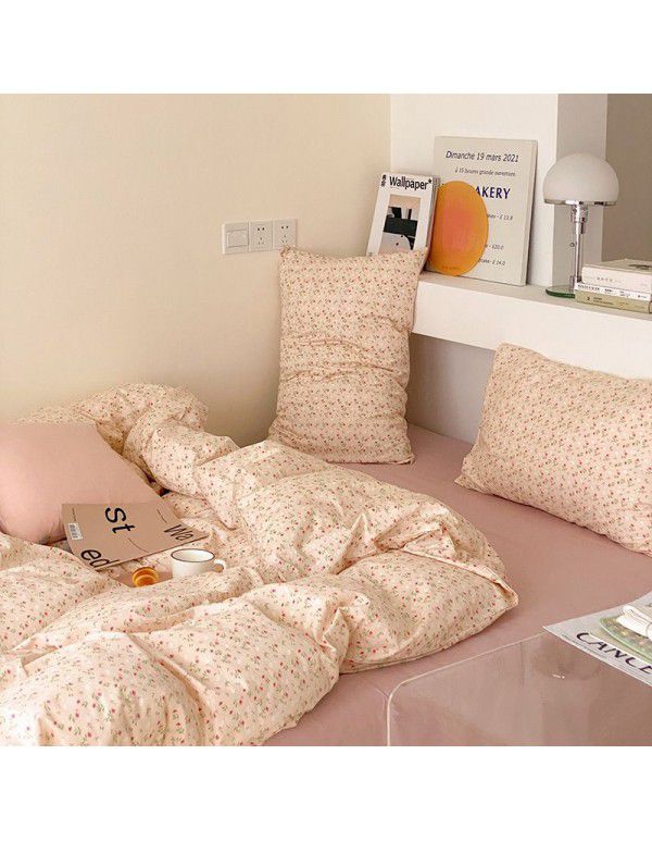 Live broadcast agent ins small fresh four piece pure cotton cotton 40 small flower single double bed single set wholesale