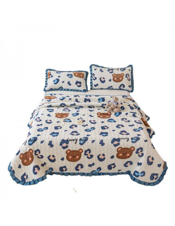 Autumn and winter thickened milk velvet bed cover three piece quilted cotton crystal velvet blanket lace warm blanket sub sheet