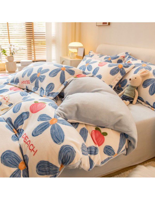 Winter four piece milk velvet thickened warm small fresh flannel quilt cover bedspread bedding live wholesale
