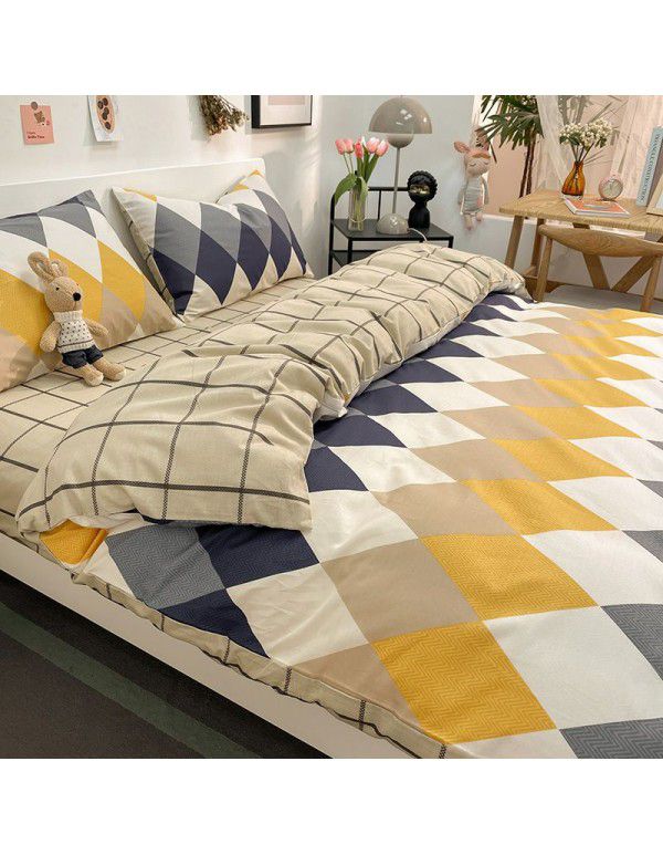 New 40 Thread Count Thickened Cotton Four Piece Single Twin Student Dormitory Bedding Sheet All Cotton Three Piece Bedding