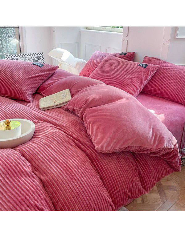 Flannel 4-piece winter milk velvet coral velvet double-sided plush quilt cover magic crystal velvet bedspread 3-piece set