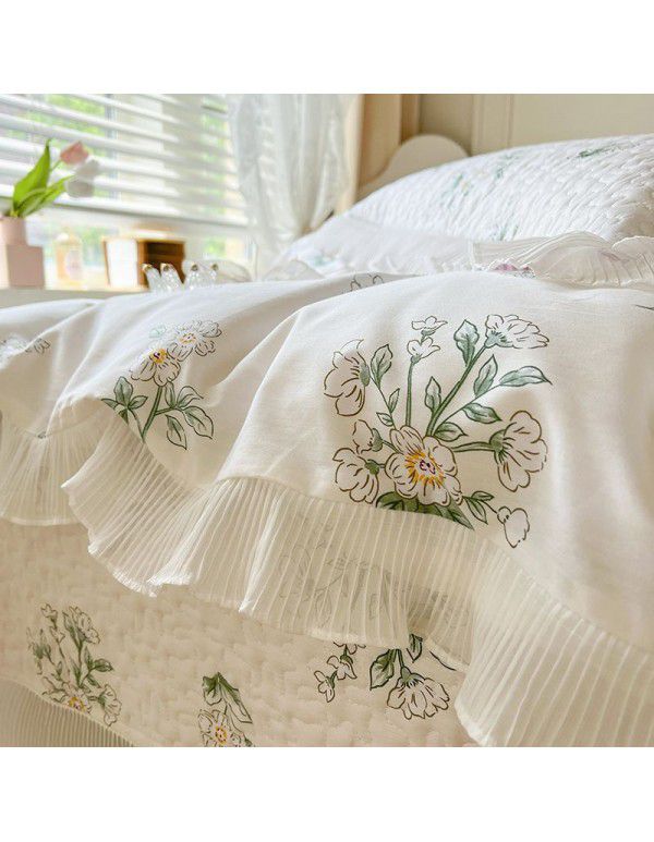 Ins Small fresh pure cotton bed sheet quilt cover fall and winter cotton bed cover three piece quilt fitted sheet four piece quilt cover