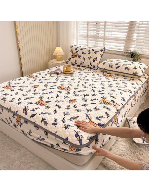 New Milk Down Fitted Sheet One Piece Winter Flange Coral Down Thickened Cotton Fitted Sheet Stuffed Anti slip Protection Mattress