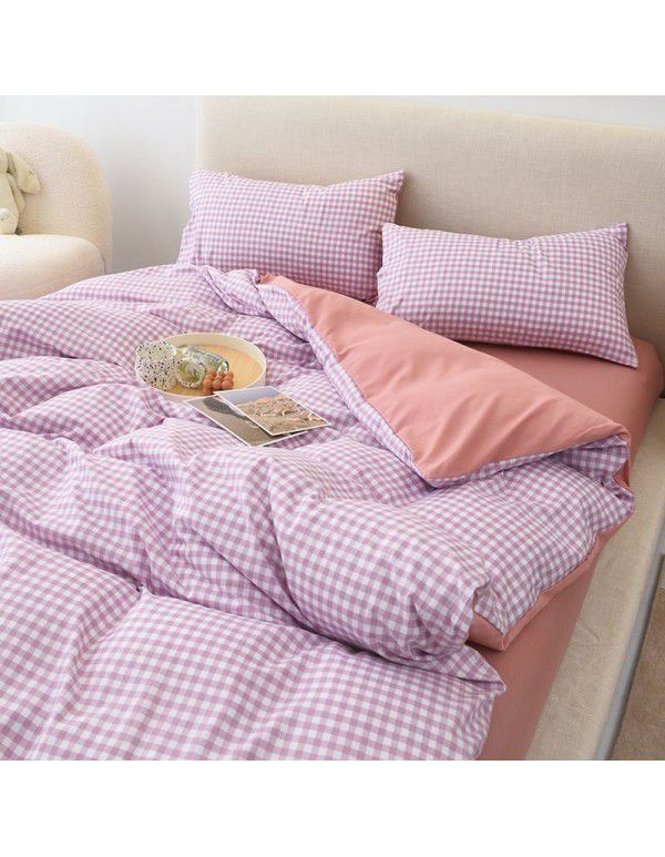 Japanese non printing feng shui cotton four piece set, active printing and dyeing thickened brushed bed sheet, student dormitory three piece set
