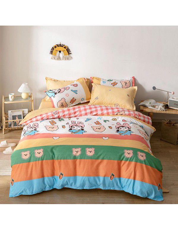 Wholesale fashion household goods Aloe cotton 4-piece bed sheet, brushed cross-border home textile 3-piece set, issued on behalf
