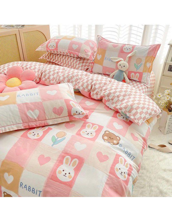 Live broadcast 40s printing jet cotton four piece set ins small fresh pure cotton twill single double bed sheet quilt cover wholesale