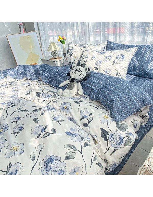 [Super factory] Manufacturer wholesale 2022 pure cotton four piece set Xiains style cotton skin friendly sheet four piece set