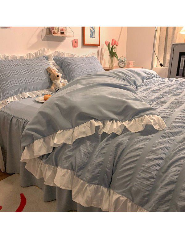 [Factory store] Xiaohongshu.com red water washing seersucker purple 1.5 bed sheet skirt solid color quilt cover 1.8 one hair