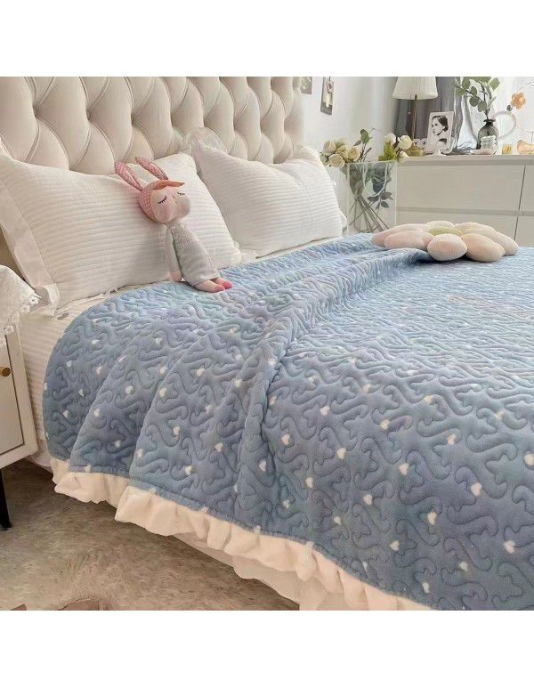 Autumn and winter thickened milk velvet bed cover three piece quilted cotton crystal velvet blanket lace warm blanket sub sheet