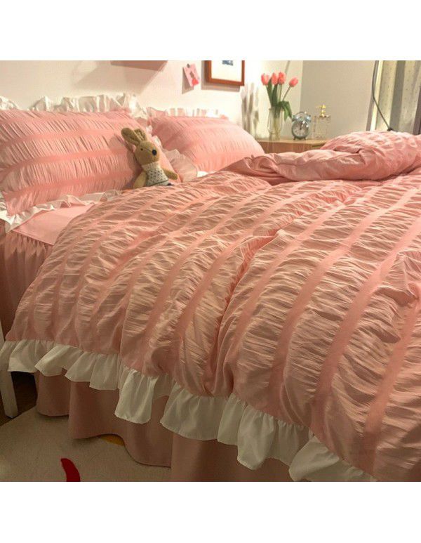 [Factory store] Xiaohongshu.com red water washing seersucker purple 1.5 bed sheet skirt solid color quilt cover 1.8 one hair