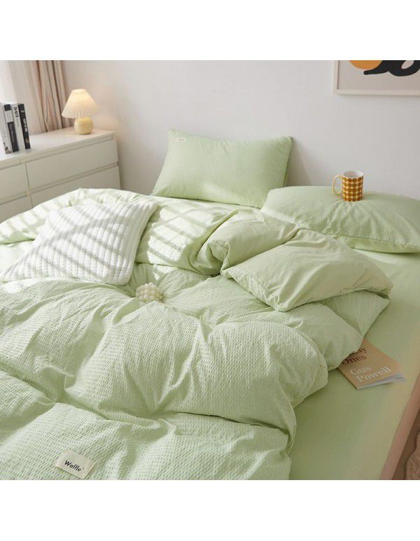 New Waffle simple solid color four piece single double bed sheet quilt cover four piece fitted sheet set three piece set wholesale