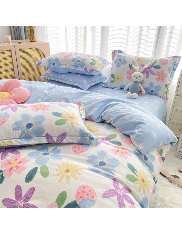 Live broadcast 40s printing jet cotton four piece set ins small fresh pure cotton twill single double bed sheet quilt cover wholesale