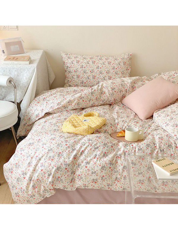 Live broadcast agent ins small fresh four piece pure cotton cotton 40 small flower single double bed single set wholesale
