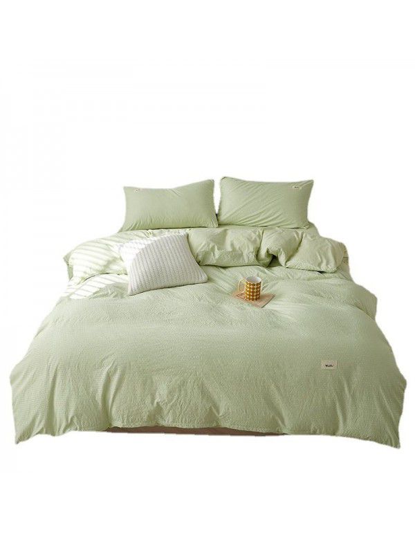 New Waffle simple solid color four piece single double bed sheet quilt cover four piece fitted sheet set three piece set wholesale