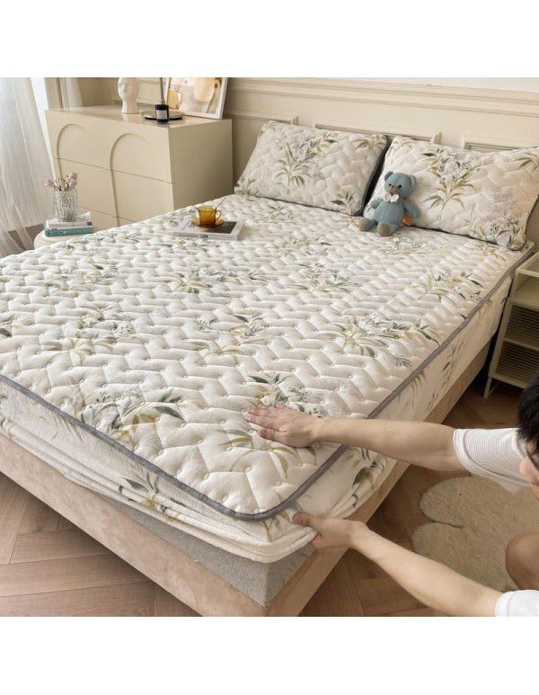 Autumn and winter new class A milk velvet fitted sheet, soybean antibacterial cotton clip thickened bedspread, Farai velvet warm protective cover