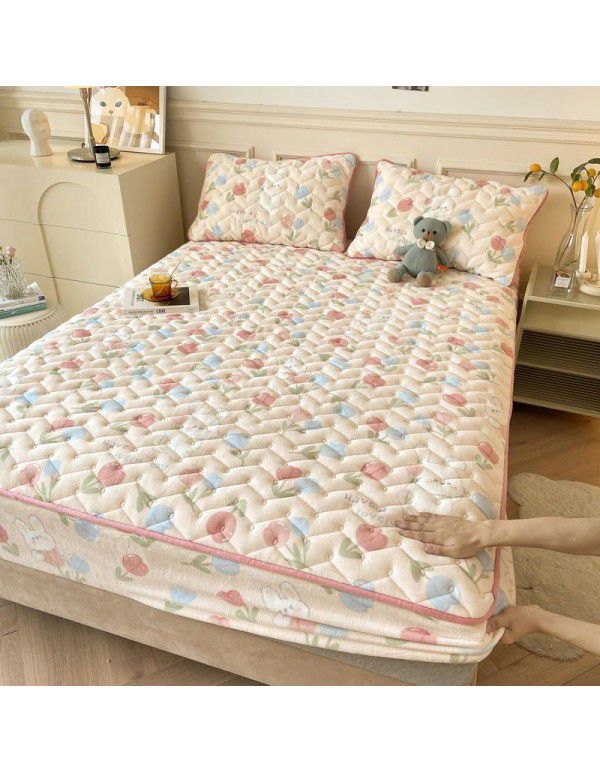 Autumn and winter new class A milk velvet fitted sheet, soybean antibacterial cotton clip thickened bedspread, Farai velvet warm protective cover