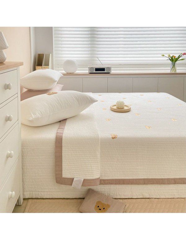 Korean bear embroidery cotton bed cover three piece quilted bed sheet four seasons quilting cover blanket tamins