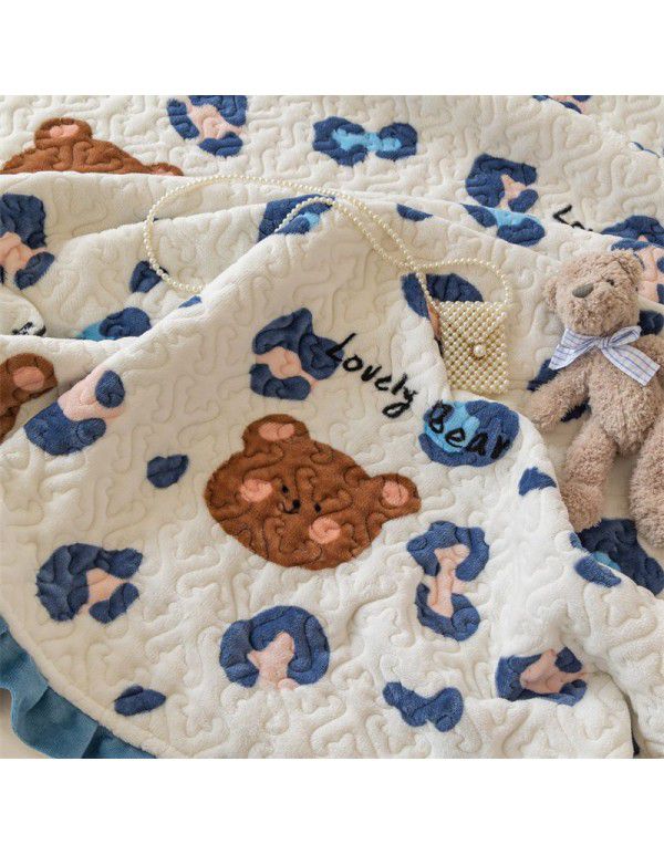 Autumn and winter thickened milk velvet bed cover three piece quilted cotton crystal velvet blanket lace warm blanket sub sheet