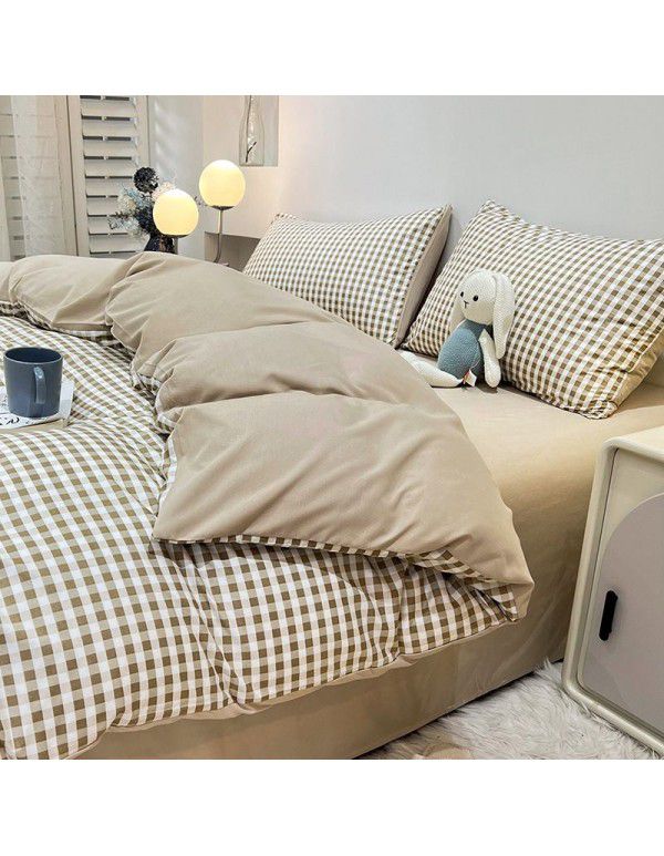 Manufacturer's direct sales of four piece plain bed quilt cover, bed sheet, fitted sheet, three piece single student dormitory