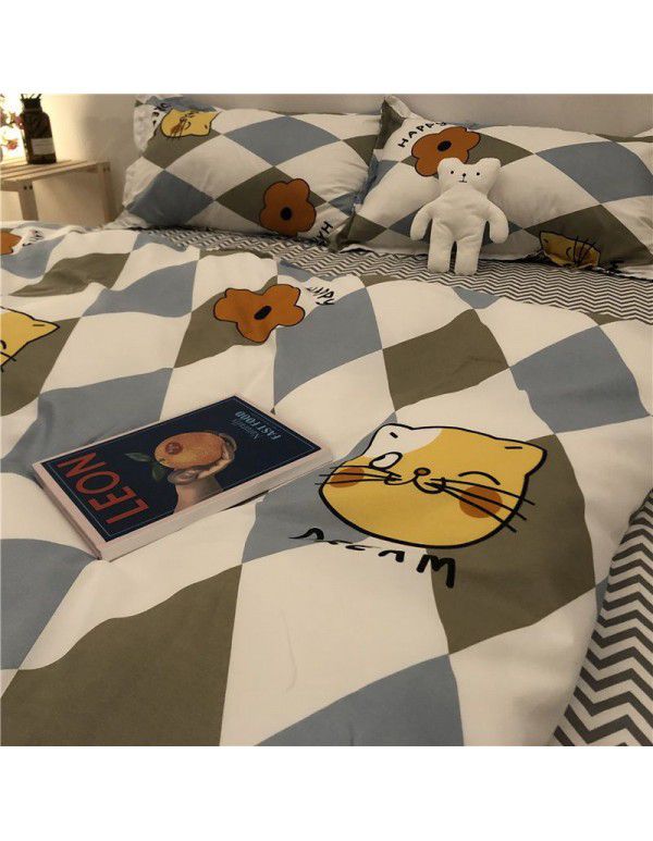 Nordic Black and White Panda Cow Cartoon 4-Piece Duvet Cover Bedding Sheet 3-Piece Dormitory