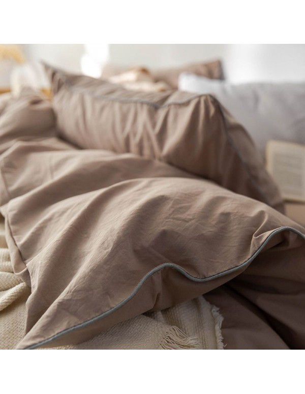Simple solid color, 100% cotton, spring and autumn four piece set, 1.5 bed linen, quilt cover, bed sheet, fitted sheet, bed linen