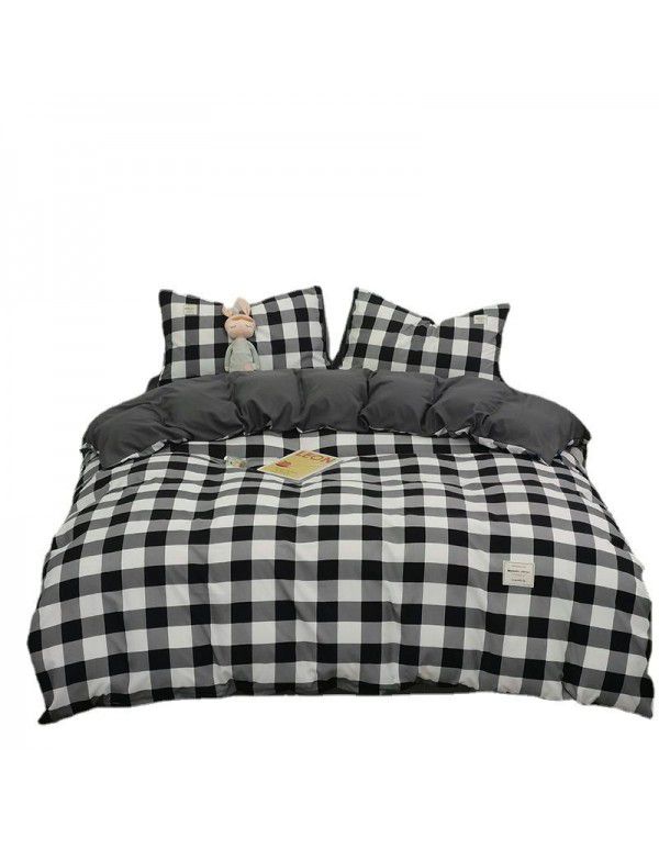 Japanese non printing washing cotton buffing bed four piece set student dormitory bed sheet quilt cover three piece fitted sheet wholesale