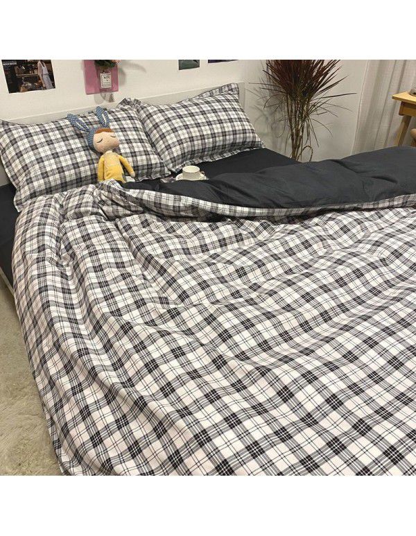 Ins Simple Nordic Gentleman Men's Grey Duvet Cover Four Piece Bedding Set Student Dormitory Bed Sheet Three Piece Set