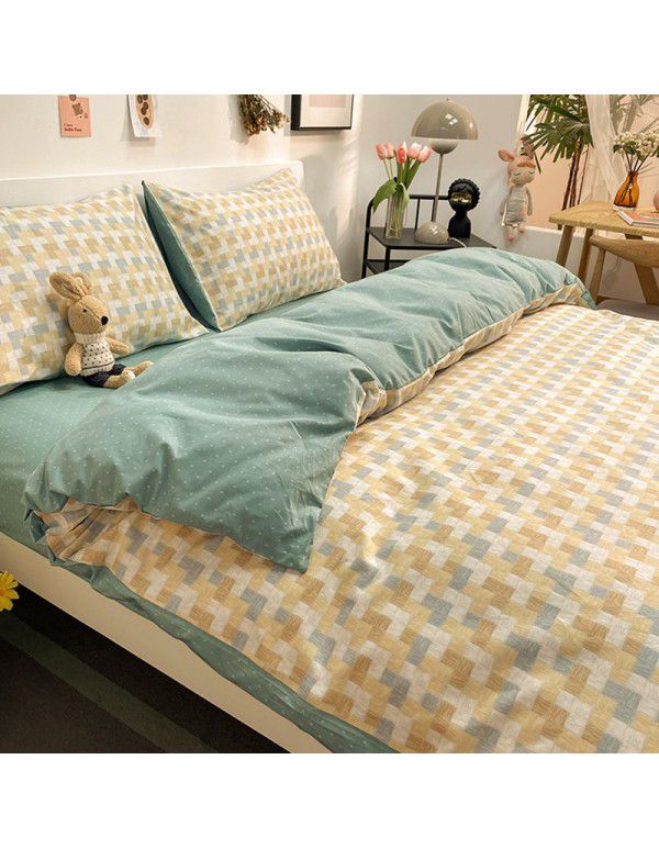 New 40 Thread Count Thickened Cotton Four Piece Single Twin Student Dormitory Bedding Sheet All Cotton Three Piece Bedding