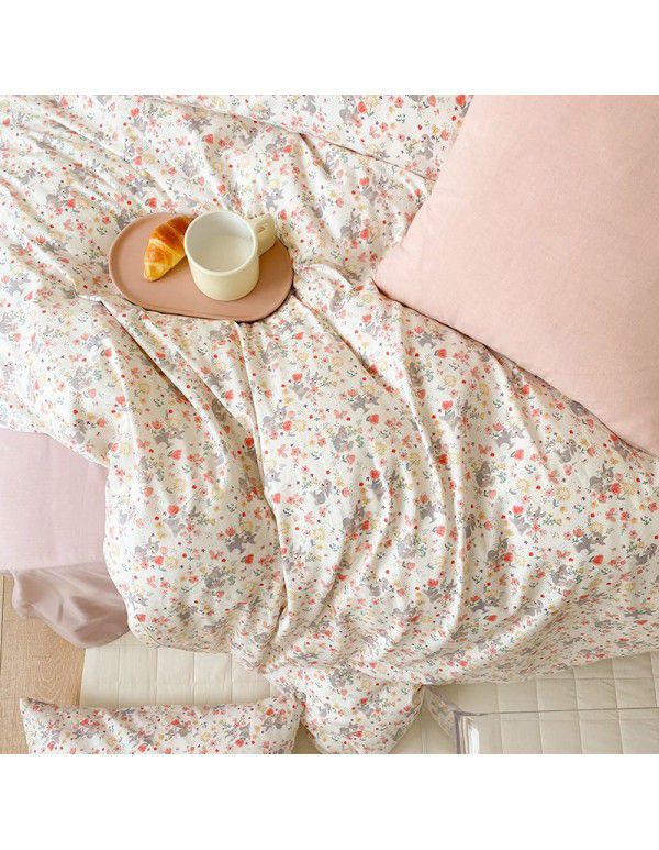 Live broadcast agent ins small fresh four piece pure cotton cotton 40 small flower single double bed single set wholesale