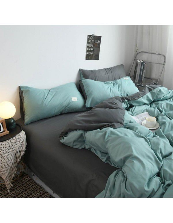 Ins Simple Pure Washed Cotton 4-Piece Fitted Sheet Student 3-Piece Dormitory Spring and Autumn Cotton Flat Cover Batch 4