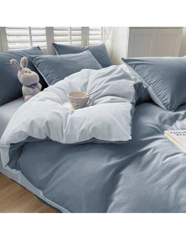 Ins style simple bedding cream style kit nude sleeping water washing cotton sheet quilt cover student dormitory four piece set
